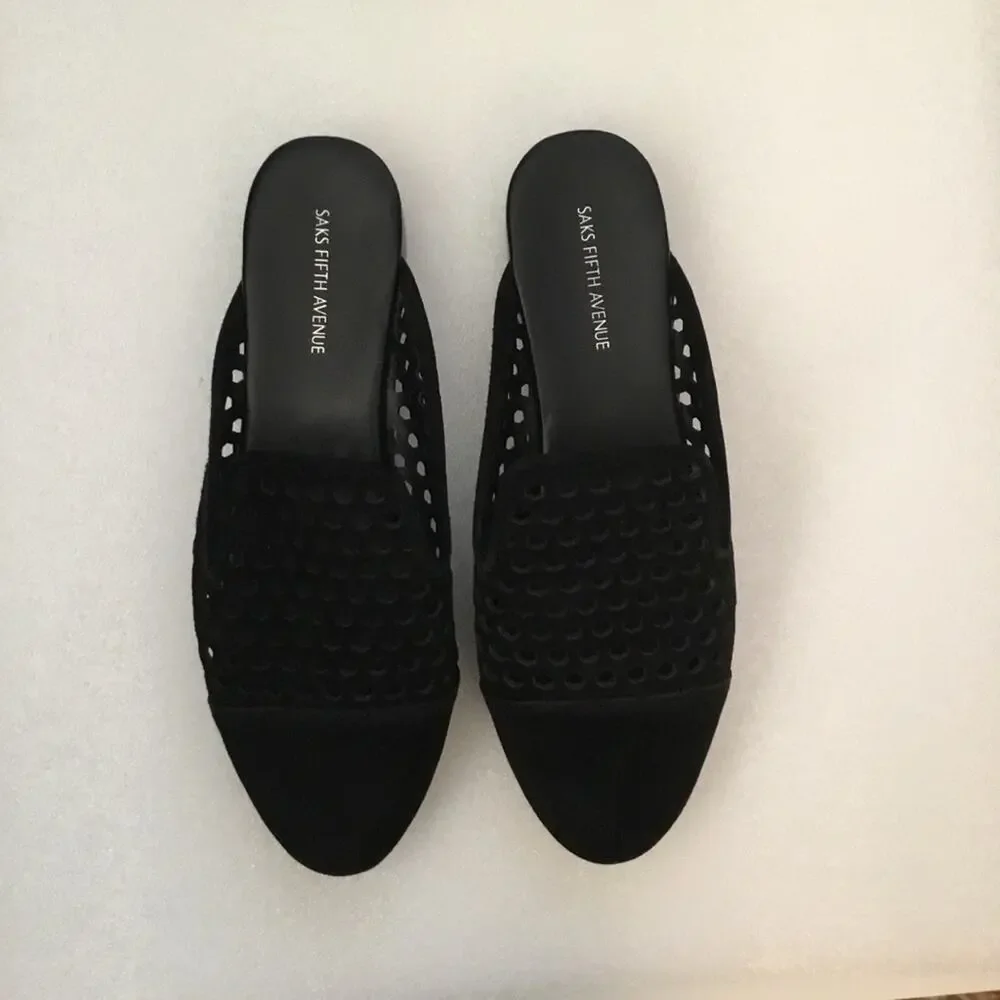Saks Fifth Slide On Leather Black Flats - Picture 1 of 6